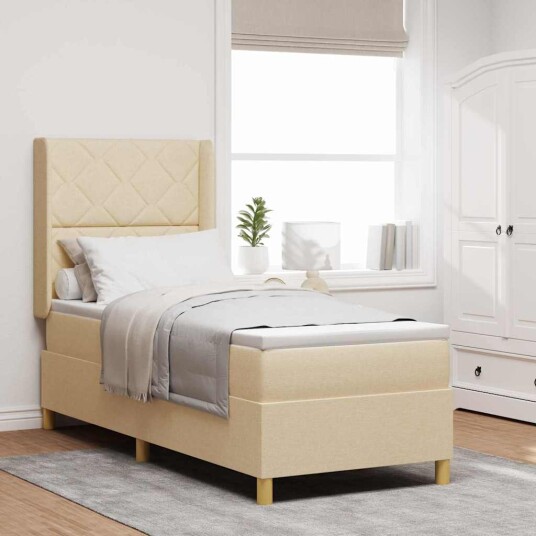 Box Spring Seng med Madrass og LED Krem 80x200 cm Stoff