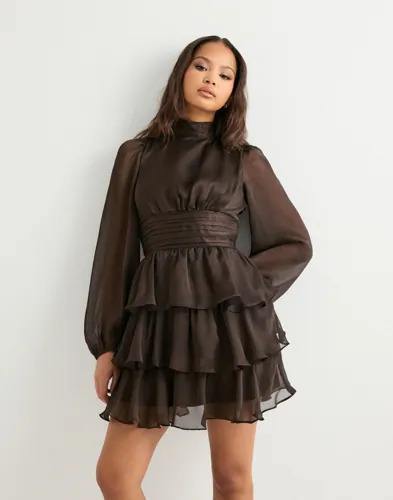 Vero Moda Brun Vmlauren Ls Short Dress Wvn Exp