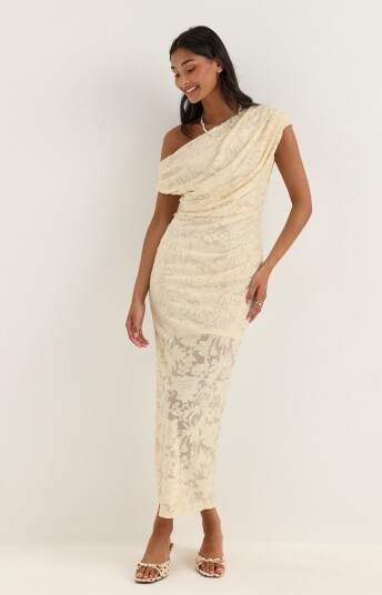 Bubbleroom Occasion Asymmetric Jacquard Stretch Ankle Dress