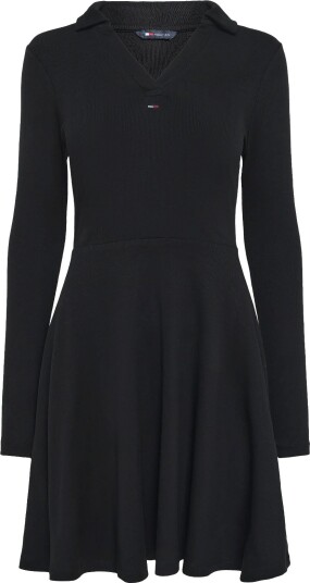 Tommy Jeans Tjw Rib Fit & Flare Polo Dress - Black - L