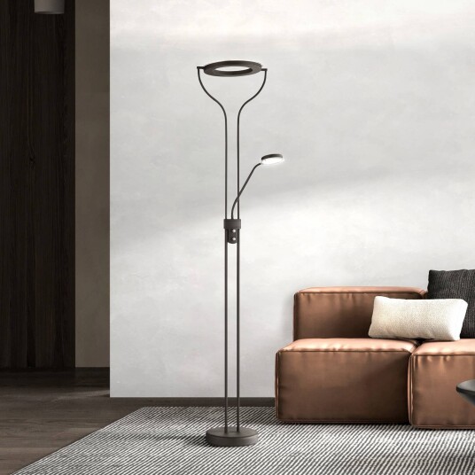 FISCHER & HONSEL LED uplight gulvlampe gulvlampe Davos dimbar Sort Stue / spisestue Metall Leselampe