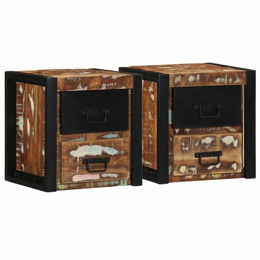  Nattbord 2 stk flerfarget 40x35x40 cm gjenvunnet heltre
