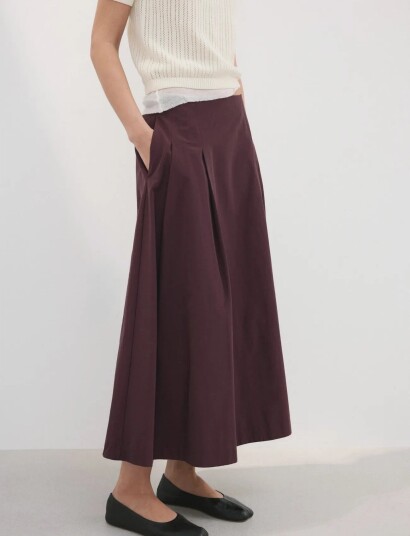 Mango Flared Midi Skirt Burgundy 40