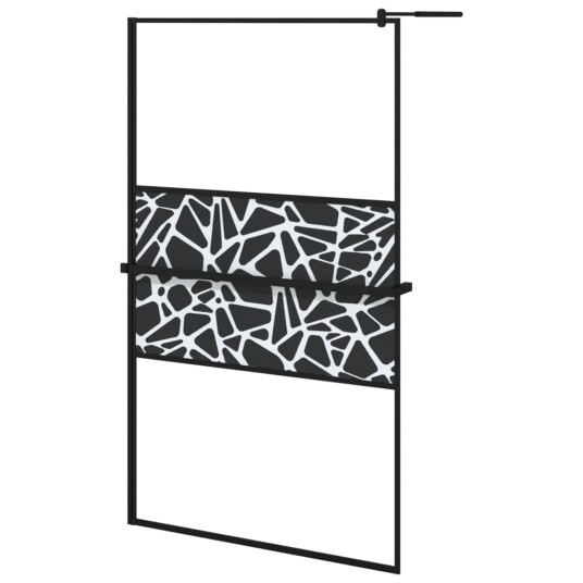 Dusjvegg med hylle svart 115x195 cm ESG-glass og aluminium