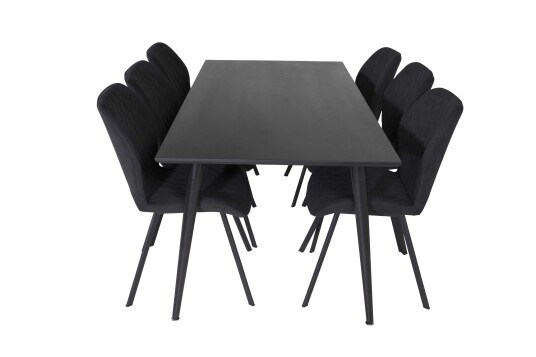 Venture Design Dipp & Gemma spisegruppe Svart/svart 6 st stoler & bord 180 x 90 cm