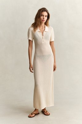 Ruggerkjole med blondestrikket tekstur CREAMED WHITE L