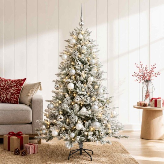 vidaXL Kunstig juletre med julekuler 120 cm 150 LED-lys Varmhvit
