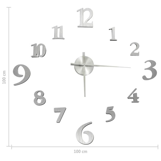  Veggklokke 3D moderne design sølv 100 cm XXL