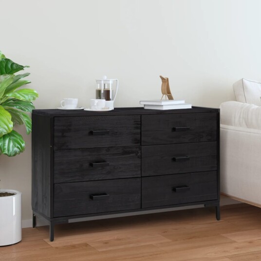 vidaXL Skjenk svart 110x35x70 cm gjennvunnet heltre furu