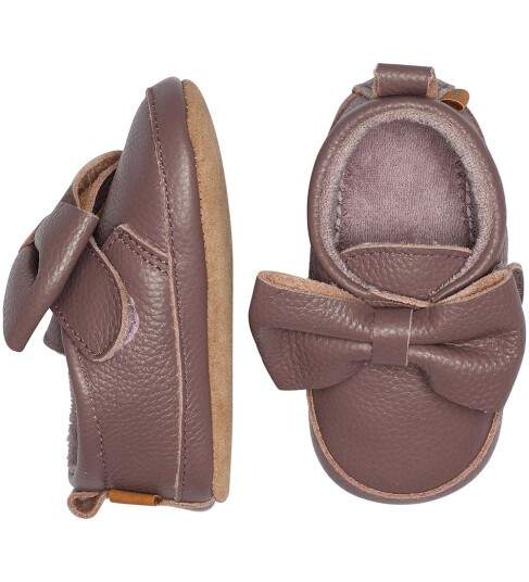 Melton Bow Leather Slippers   Brown   24/25
