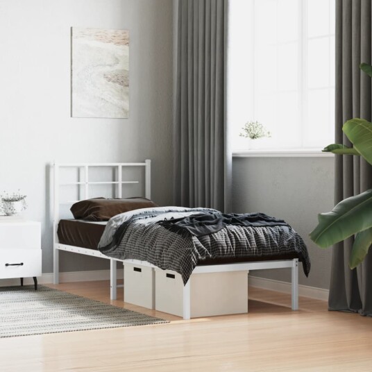 vidaXL Sengeramme i metall med hodegavl hvit 75x190 cm 8721012303997