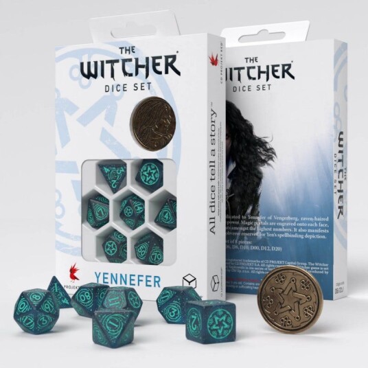Witcher Yennefer Sorceress Supreme Poly Blue /Turquoise w /Coin (7) Terningsett, Witcher - Rollespill fra Outland Witcher Yennefer Sorceress Supreme Poly Blue /Turquoise w /Coin (7) Terningsett, Witcher - Rollespill fra Outland