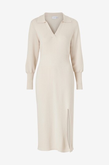 Vila Kjole viMarla L/S Collar Long Knit Dress Beige