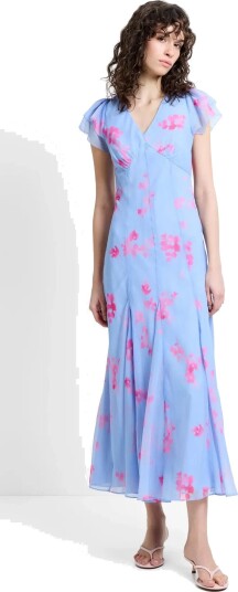 French Connection Myla Emina Chiffon Tea Dress   Blue   42