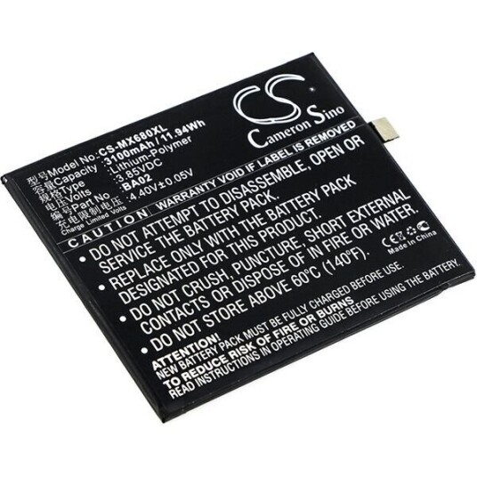 MeiZu A680M batteri (3100 mAh 3.85 V, Sort)