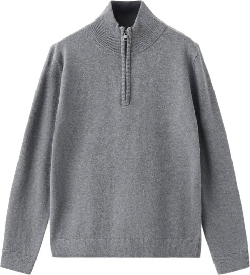 Mango Knitted Sweater With Perkins Neck Grey 5 6