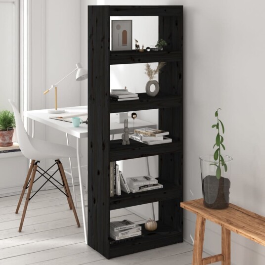 vidaXL Bokhylle/romdeler svart 60x30x167,5 cm heltre furu vidaXL Bokhylle/romdeler svart 60x30x167,5 cm heltre furu