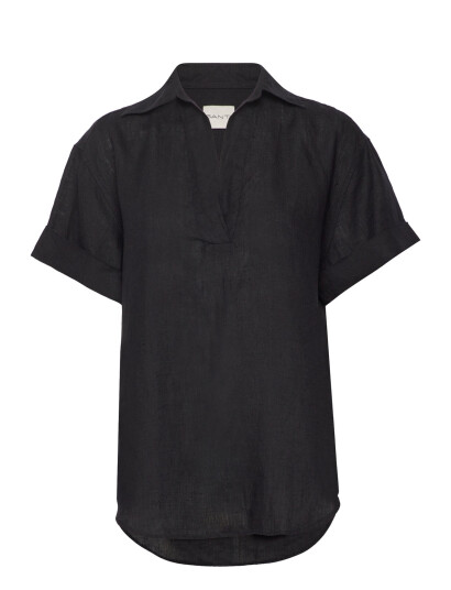 GANT Rel Linen Popover Ss Shirt - Black - 34