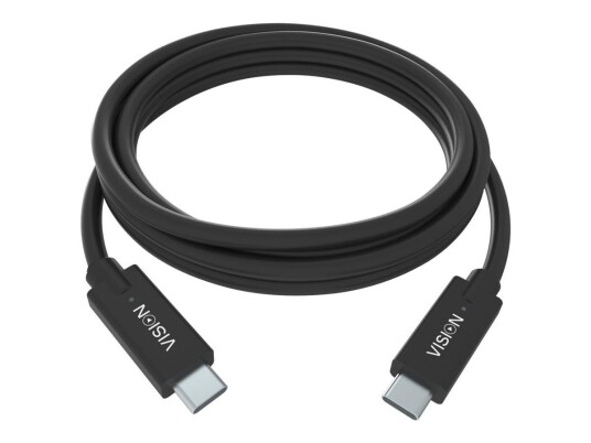 Vision USB-C Kabel 2 m - Thunderbolt 3 og 3 A Strøm Svart Vision USB-C Kabel 2 m - Thunderbolt 3 og 3 A Strøm Svart