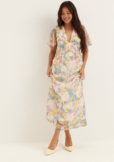 Bubbleroom Occasion Butterfly Sleeve Chiffon Ankle Dress