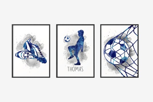 Personlig Plakat Fotballkunst / Sett med 3