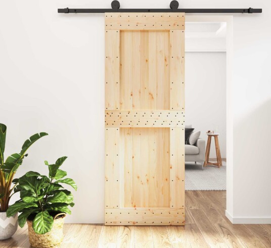 vidaXL Skyvedør Naturlig og svart 80 x 210 cm Massiv Furu Tre vidaXL Skyvedør Naturlig og svart 80 x 210 cm Massiv Furu Tre