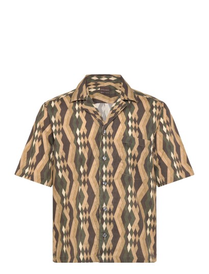 Oscar Jacobson Reg Fit Cuban Ss Tile Print - Khaki green - XL