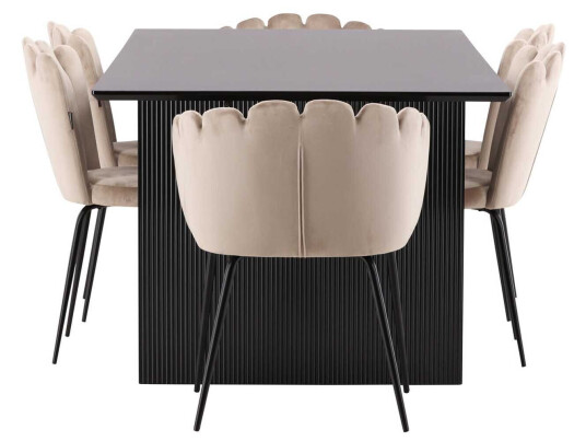 Venture Design Vail & Limhamn spisegruppe Beige/svart 4 stoler & bord 200 x 100 cm