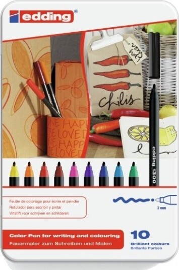 Edding 1300 Colourpen, Sort, Blå, Brun, Grønn, Oransje, Rosa, Lilla, Rød, Gult, Pensel Tupp, 2 Mm, Flerfarget, Rund, Vann-Basert Blekk