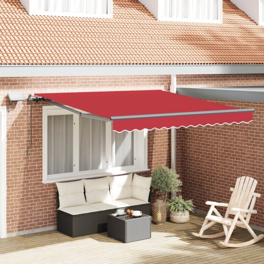 Manuell Uttrekkbar Markise med LED Rød 350x250 cm Markise Erstatningsstoff for 3.5x2.5 m Ramme Rød