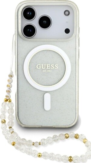 Guess IML Glitter Pearl MagSafe Etui for iPhone 17 Pro - Gjennomsiktig