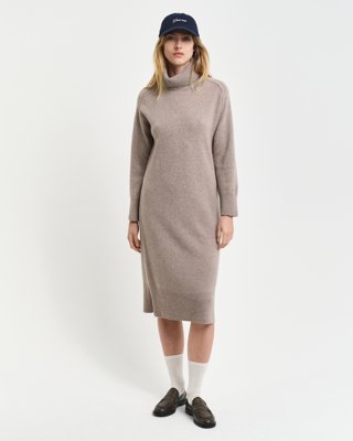 Gant Herringbone Detail Turtleneck Kjole WARM GREY M