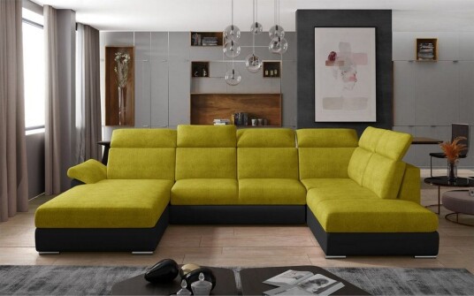 Seksjon Eltap Evanell 336x211x102 cm   Omega 68 Soft 11 Gul Svart Venstre