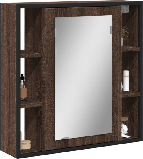 Baderomsskap med speil brun eik 60x16x60 cm konstruert tre