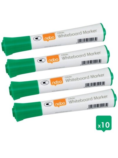 NOBO Glide whiteboardpenner, rund tupp, pakke med 10 stk. Grnn