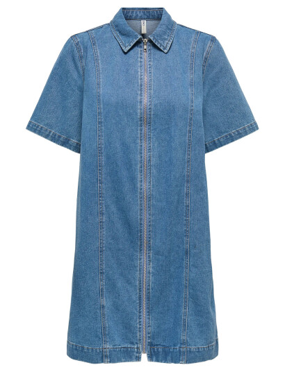 ONLY Onlrosenheim S/S Zip Dress Dnm Akm Moch - Blue - S ONLY Onlrosenheim S/S Zip Dress Dnm Akm Moch - Blue - S