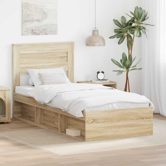 Sengestamme med madrass Sonoma eik 75 x 190 cm Massiv furu