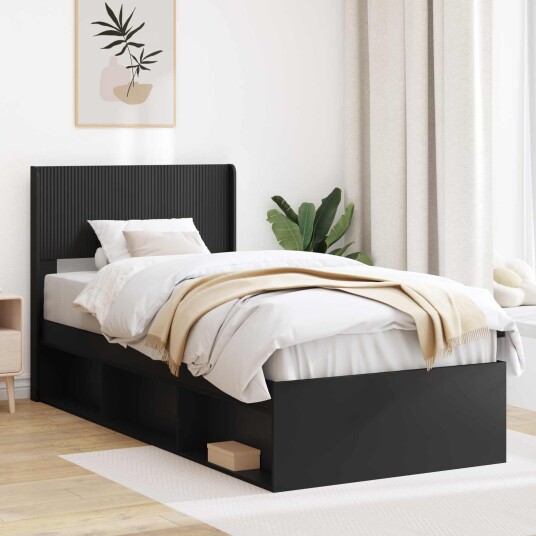  Sengramme med oppbevaring og hodegavl Svart 90 x 190 cm