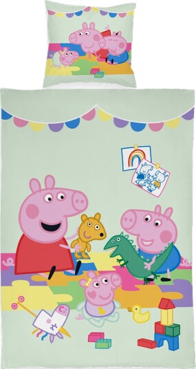 Licens Peppa Gris sengetøy 100% bomull Junior sengetøy 100x140 cm Peppa Gris Gustav Gris og Evie Gris