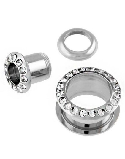 Aab Sølvfarget Piercing Tunnel med Stener Strl 12 mm