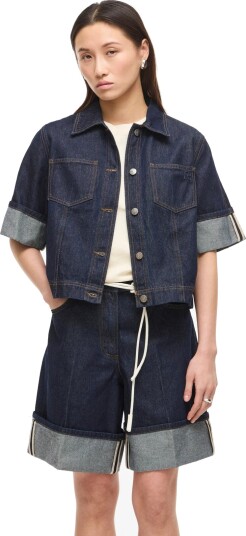 ROUGE EDIT Roumartine 2/4 Denim Shirt   Navy   36