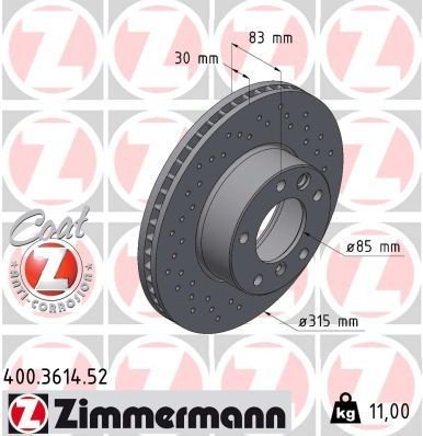 Bremseskive ZIMMERMANN 400.3614.52