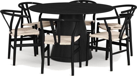 Siena spisegruppe rund 130 cm svart med 6 Dastoori spisestoler - Svart Siena spisegruppe rund 130 cm svart med 6 Dastoori spisestoler - Svart