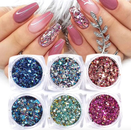 6 stk negleglitter glitter Negledekorasjoner