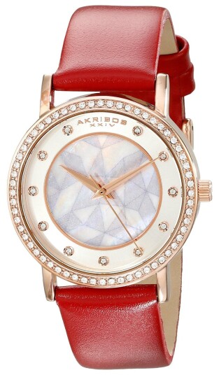 Akribos XXIV Dameklokke AK791RD Crystal Antikk hvit/Lær Ø34 mm