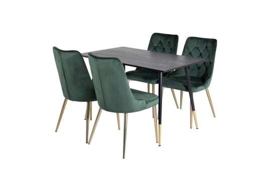 Venture Home Dipp Spisegruppe 120 cm Rund med 4 Velvet Stoler   Sort/Guld