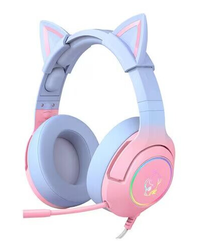 Onikuma Gaming-hodesett RGB med katteører og justerbar mikrofon rosa/blå Onikuma Gaming-hodesett RGB med katteører og justerbar mikrofon rosa/blå
