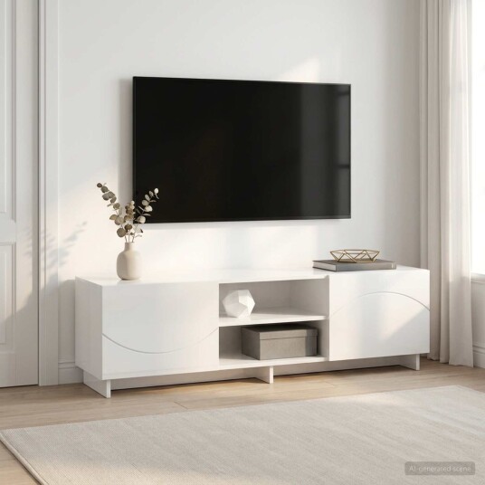 vidaXL TV benk 140 x 34,5 x 40 cm Høyglans hvit Konstruert tre