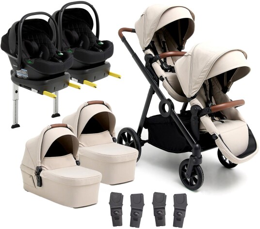 Beemoo Pro Multi 2 Tvillingvogn inkl Route i-Size Babybilstol &  Base Latte Beige/Black Stone