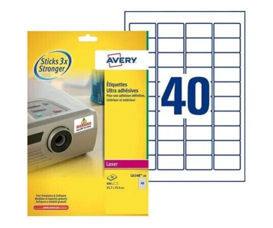Avery TripleBond Labels L6140 - labels - 800 label(s) - 25.4 x 45.7 mm